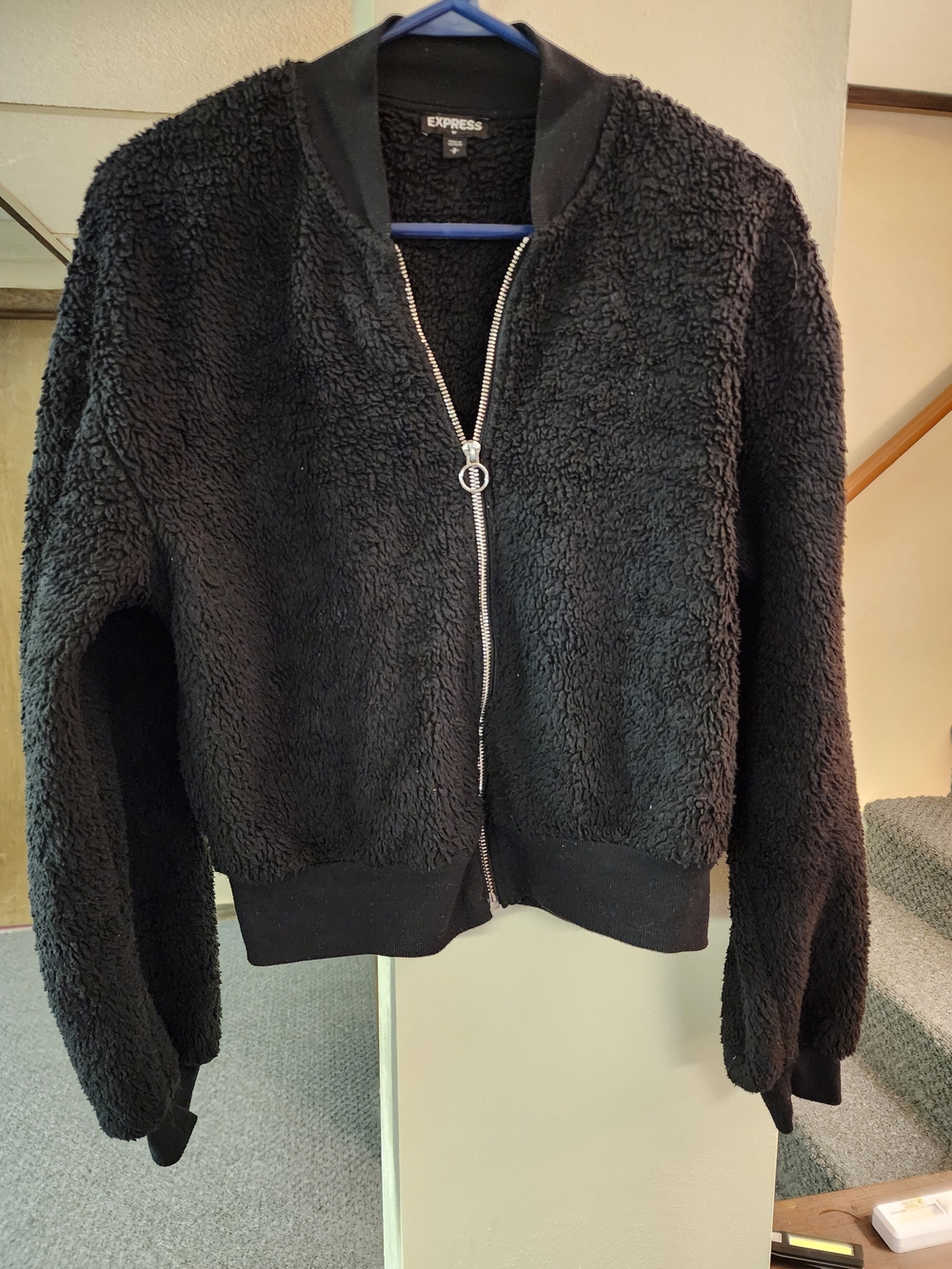 Express Women's Sz S Black Sherpa Bomber Zip Jacket